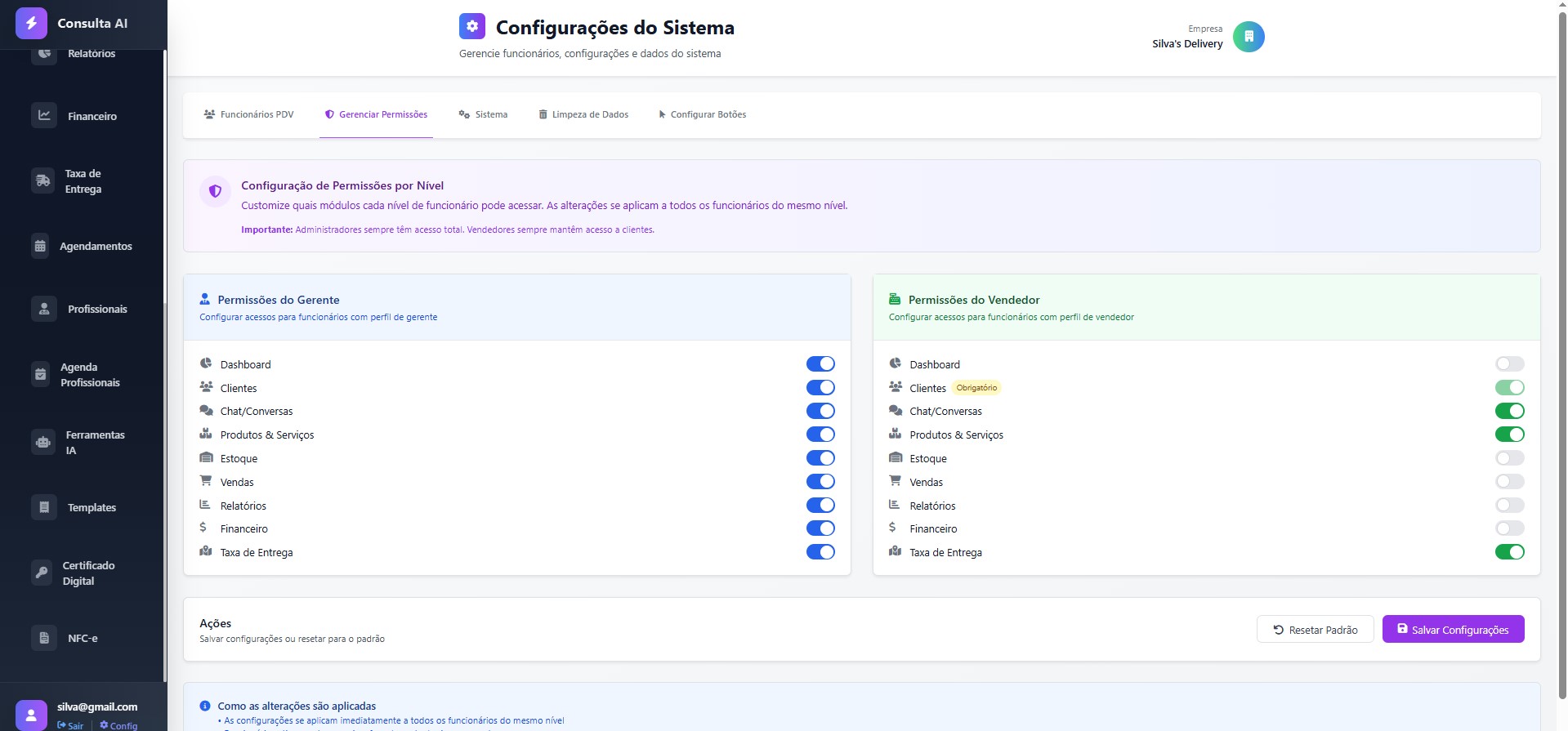 Configurações do Sistema